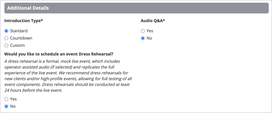 Managed Webcast Form - Additional Details