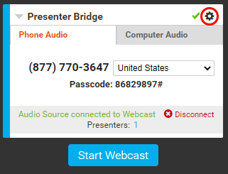 Presenter Bridge section with the Settings button circled