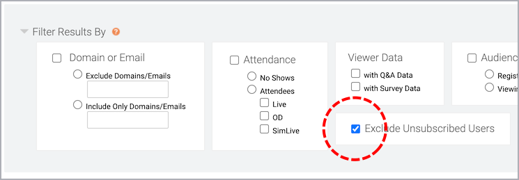 Report filters with the Exclude Unsubscribed Users option selected