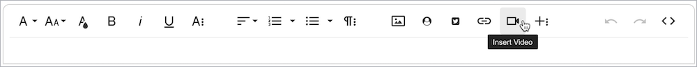 Text editor toolbar shows the Insert Video button